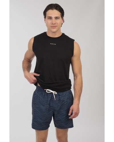 REBASE 251RMTS-8005 Swim Shorts in Patterned Print (4-Way Stretch) CC27 NAVY