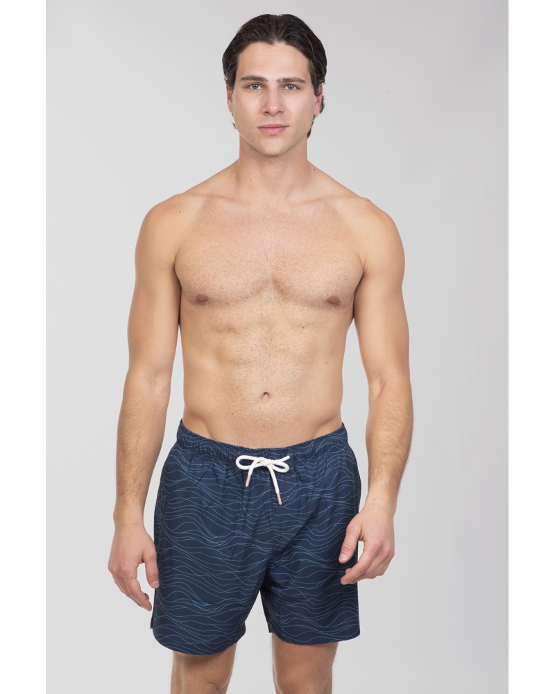 REBASE 251RMTS-8005 Swim Shorts in Patterned Print (4-Way Stretch) CC27 NAVY