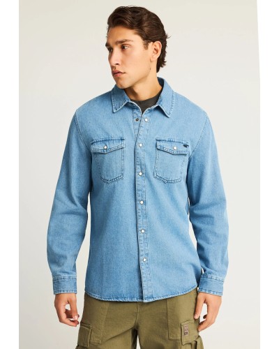 FUNKY BUDDHA DENIM SHIRT FBM012-075-05 MD BLUE