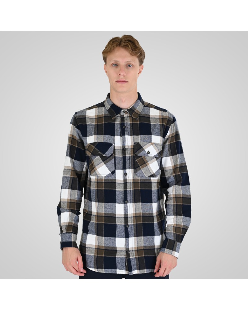 REBASE SHIRTS FLANNEL 262.RGS-5211 CC3 NAVY BEIGE