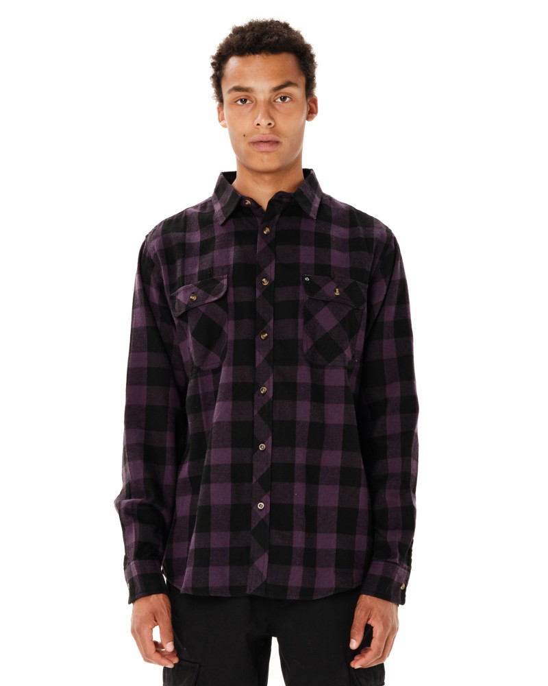 EMERSON CHECKERED FLANNEL BUTTON DOWN SHIRT 262.EM60.80 D.GRAPE/BLACK