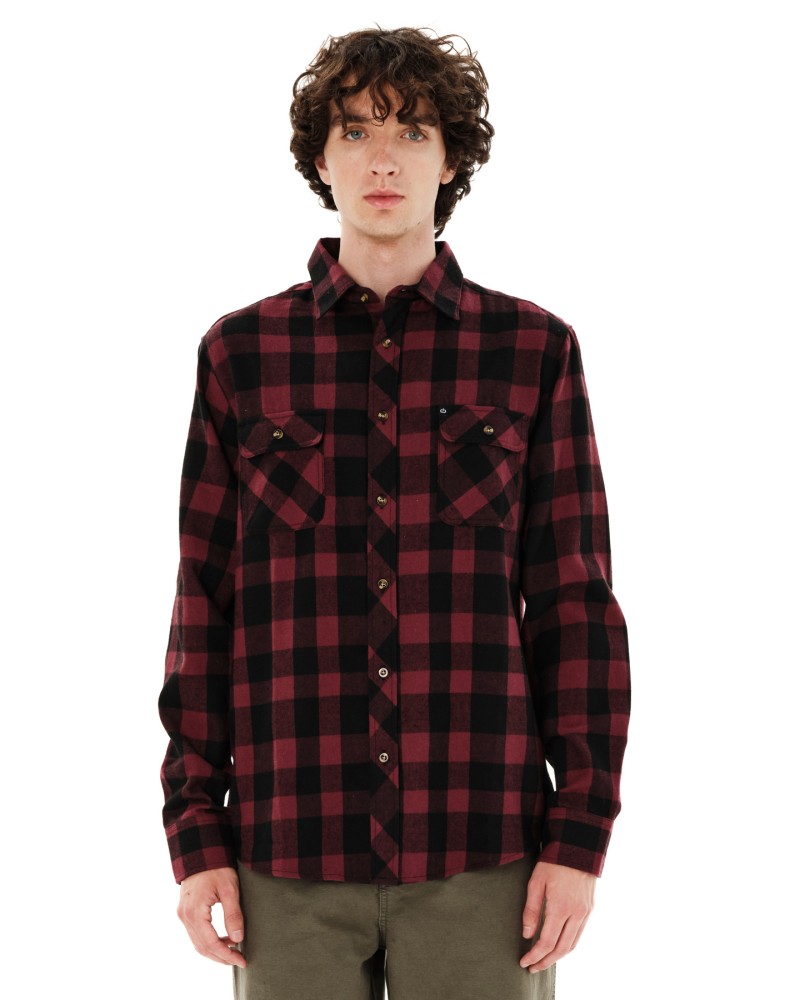 EMERSON CHECKERED FLANNEL BUTTON DOWN SHIRT 262.EM60.80 BEET RED/BLACK