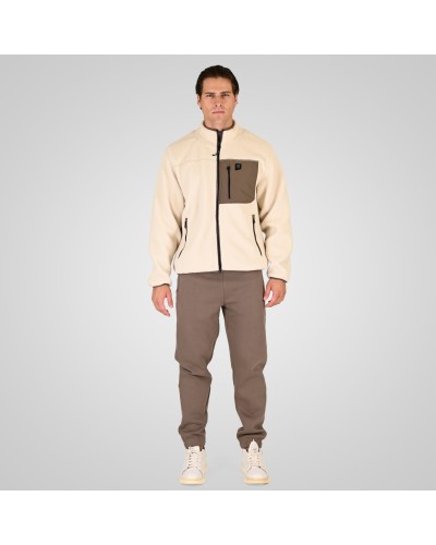 REBASE 262.RFT-7080 OFF WHITE SHERPA FULL ZIP WITH PATCH CHEST POCKET OFF WHITE
