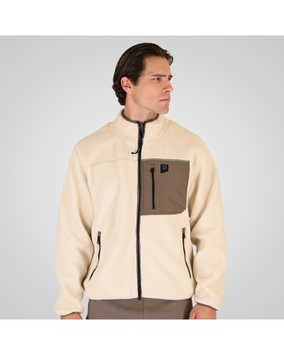 REBASE 262.RFT-7080 OFF WHITE SHERPA FULL ZIP WITH PATCH CHEST POCKET OFF WHITE