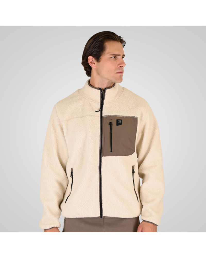 REBASE 262.RFT-7080 OFF WHITE SHERPA FULL ZIP WITH PATCH CHEST POCKET OFF WHITE