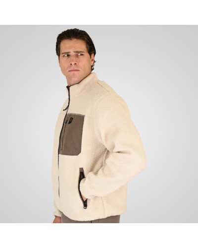 REBASE 262.RFT-7080 OFF WHITE SHERPA FULL ZIP WITH PATCH CHEST POCKET OFF WHITE