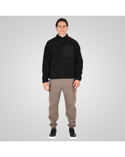 REBASE 262.RFT-7080 BLACK SHERPA FULL ZIP WITH PATCH CHEST POCKET OFF WHITE