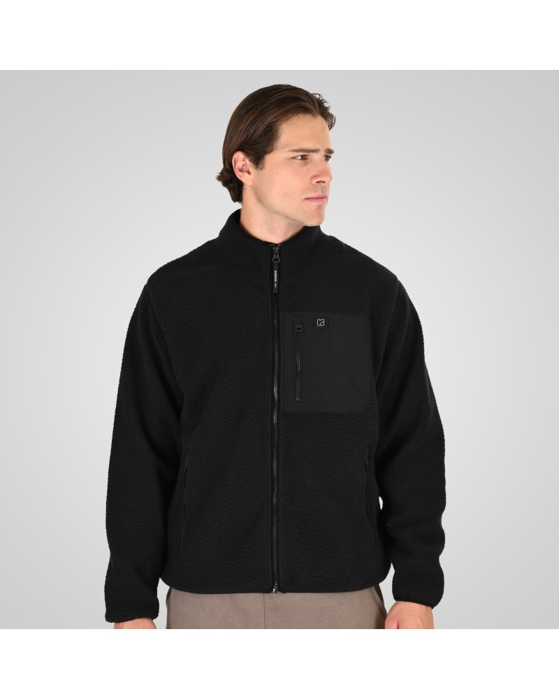 REBASE 262.RFT-7080 BLACK SHERPA FULL ZIP WITH PATCH CHEST POCKET OFF WHITE