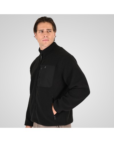 REBASE 262.RFT-7080 BLACK SHERPA FULL ZIP WITH PATCH CHEST POCKET OFF WHITE