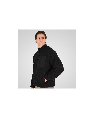 REBASE 262.RFT-7080 BLACK SHERPA FULL ZIP WITH PATCH CHEST POCKET OFF WHITE