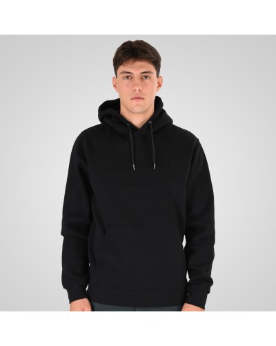 REBASE 262RTOP-1103 BLACK HOODIE WITH PRESSED-EMBOSSED PRINT (BRUSHED FLEECE)