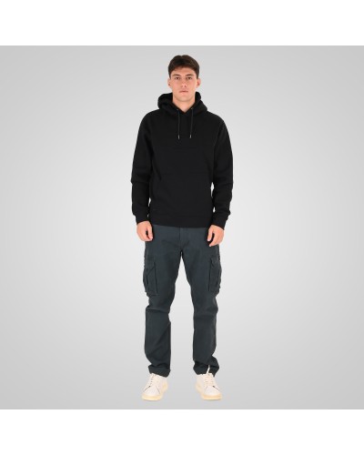 REBASE 262RTOP-1103 BLACK HOODIE WITH PRESSED-EMBOSSED PRINT (BRUSHED FLEECE)