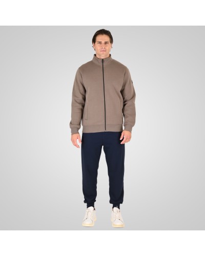 REBASE 262.RTOP-1172 TAUPE FULL-ZIP TOP WITH STAND-UP COLLAR (BRUSHED FLEECE)