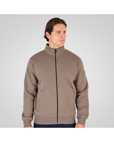 REBASE 262.RTOP-1172 TAUPE FULL-ZIP TOP WITH STAND-UP COLLAR (BRUSHED FLEECE)