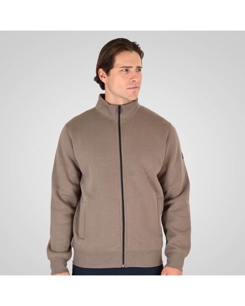 REBASE 262.RTOP-1172 TAUPE FULL-ZIP TOP WITH STAND-UP COLLAR (BRUSHED FLEECE)