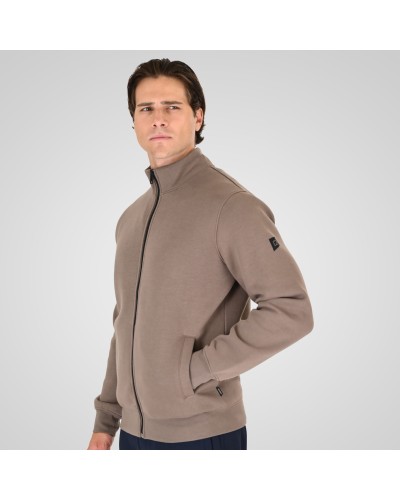 REBASE 262.RTOP-1172 TAUPE FULL-ZIP TOP WITH STAND-UP COLLAR (BRUSHED FLEECE)