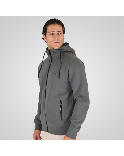 REBASE 262.RTOP-1124 CLOUDY GREY HOODIE FULL-ZIP WITH HIGH DENSITY PRINT AND ZIPPER POCKETS (BRUSHED FLEECE)