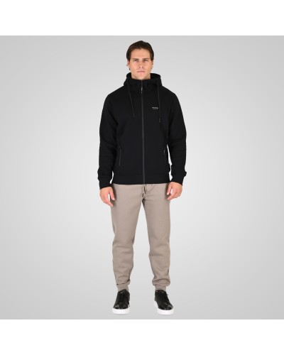 REBASE 262.RTOP-1124 BLACK HOODIE FULL-ZIP WITH HIGH DENSITY PRINT AND ZIPPER POCKETS (BRUSHED FLEECE)