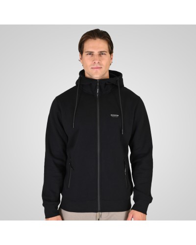 REBASE 262.RTOP-1124 BLACK HOODIE FULL-ZIP WITH HIGH DENSITY PRINT AND ZIPPER POCKETS (BRUSHED FLEECE)