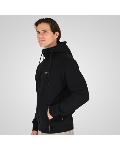 REBASE 262.RTOP-1124 BLACK HOODIE FULL-ZIP WITH HIGH DENSITY PRINT AND ZIPPER POCKETS (BRUSHED FLEECE)