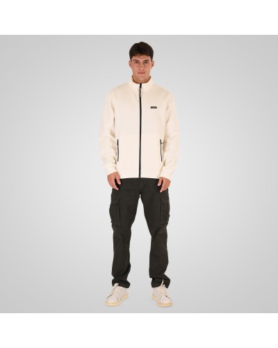 REBASE 262.RTOP-1123 POLAR WHITE FULL-ZIP WITH STAND-UP COLLAR AND ZIPPER POCKETS (INTERLOCK)