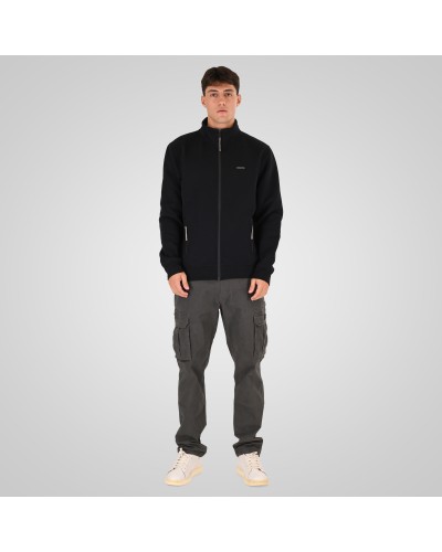 REBASE 262.RTOP-1123 BLACK FULL-ZIP WITH STAND-UP COLLAR AND ZIPPER POCKETS (INTERLOCK)