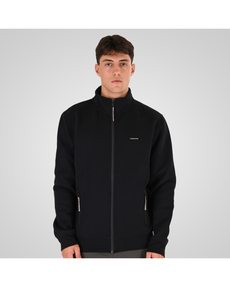 REBASE 262.RTOP-1123 BLACK FULL-ZIP WITH STAND-UP COLLAR AND ZIPPER POCKETS (INTERLOCK)