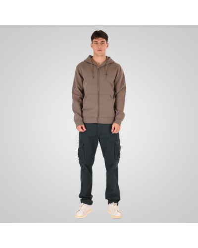 REBASE 262.RTOP-1122 TAUPE HOODIE FULL-ZIP WITH HIGH DENSITY PRINT (BRUSHED FLEECE)