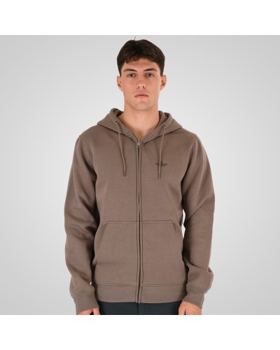 REBASE 262.RTOP-1122 TAUPE HOODIE FULL-ZIP WITH HIGH DENSITY PRINT (BRUSHED FLEECE)