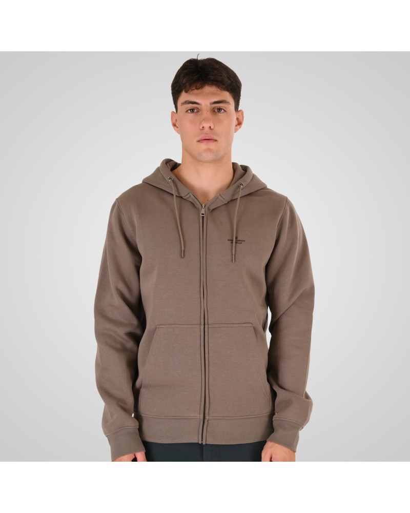 REBASE 262.RTOP-1122 TAUPE HOODIE FULL-ZIP WITH HIGH DENSITY PRINT (BRUSHED FLEECE)