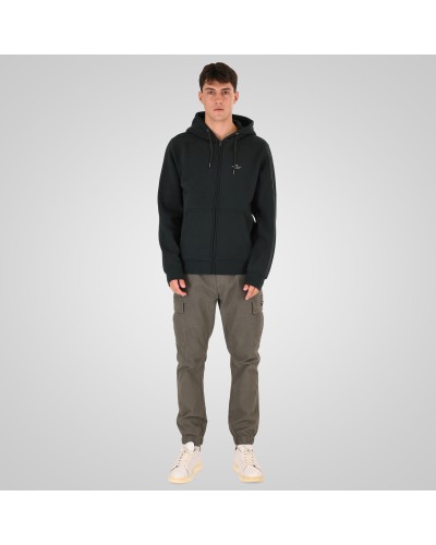 REBASE 262.RTOP-1122 FOREST  GREENHOODIE FULL-ZIP WITH HIGH DENSITY PRINT (BRUSHED FLEECE)