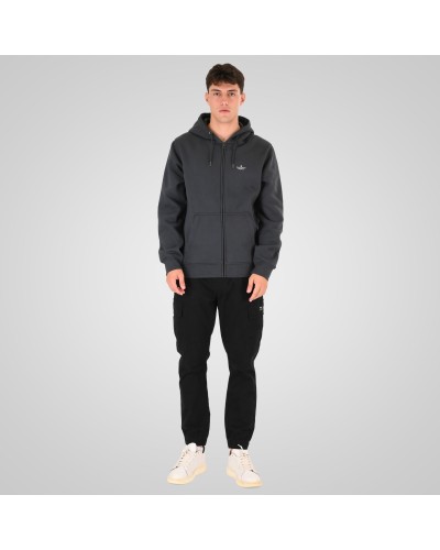 REBASE 262.RTOP-1122 ANTHRACITE HOODIE FULL-ZIP WITH HIGH DENSITY PRINT (BRUSHED FLEECE)