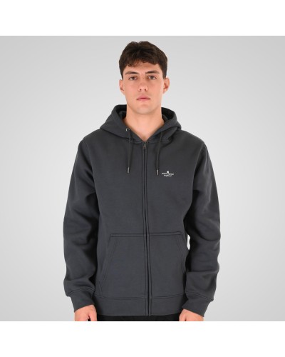 REBASE 262.RTOP-1122 ANTHRACITE HOODIE FULL-ZIP WITH HIGH DENSITY PRINT (BRUSHED FLEECE)