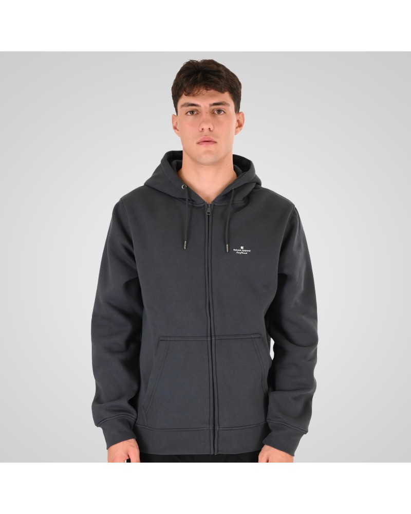 REBASE 262.RTOP-1122 ANTHRACITE HOODIE FULL-ZIP WITH HIGH DENSITY PRINT (BRUSHED FLEECE)