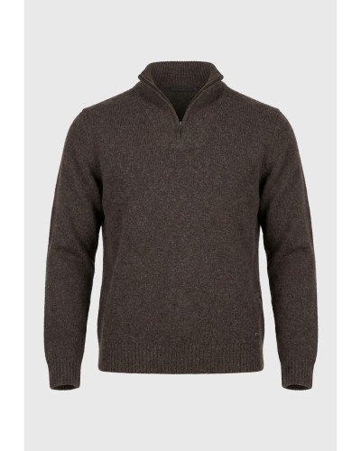 FUNKY BUDDHA HALF-ZIP KNIT FBM014-050-09 BROWN MEL