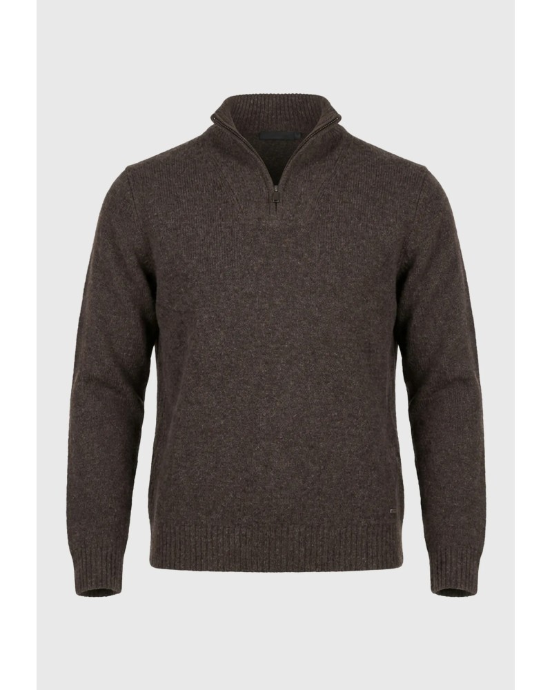 FUNKY BUDDHA HALF-ZIP KNIT FBM014-050-09 BROWN MEL