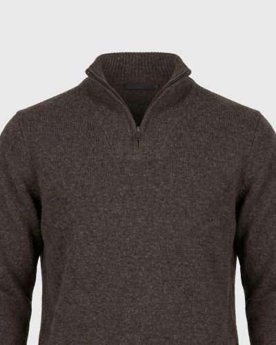 FUNKY BUDDHA HALF-ZIP KNIT FBM014-050-09 BROWN MEL