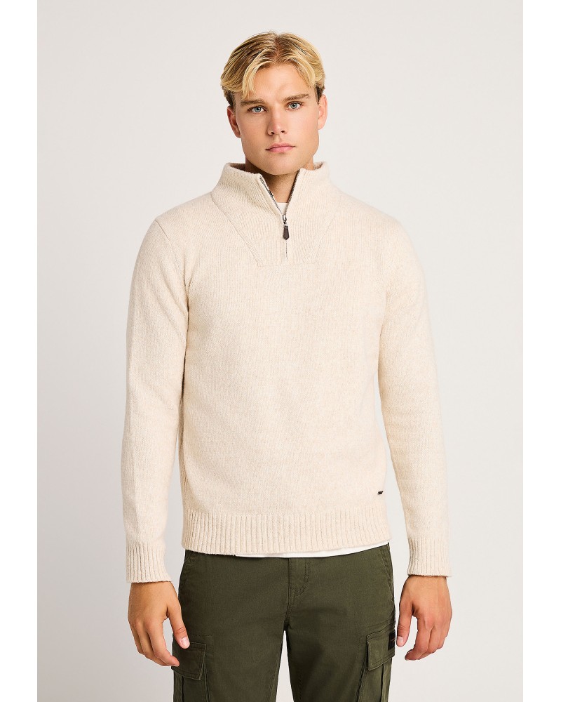 FUNKY HALF-ZIP KNIT FBM014-050-09 FOG MEL