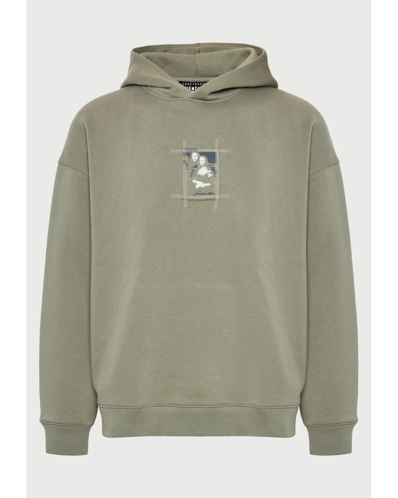 Φούτερ relaxed fit με κουκούλα Mona Lisa - FUNKY BUDDHA x apoh London FBU014-601-06 DUSTY SAGE
