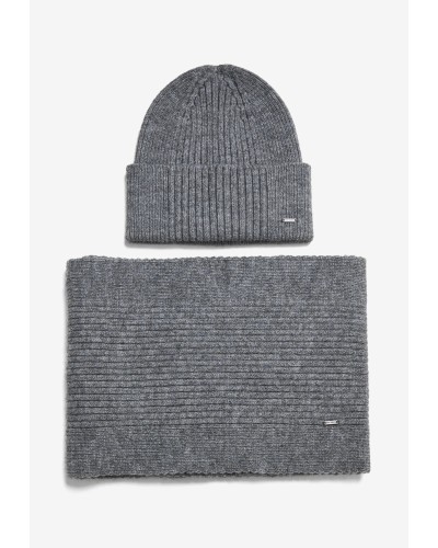 FUNKY BUDDHA Men's knitted hat and neck warmer set FBM014-092-10 GREY