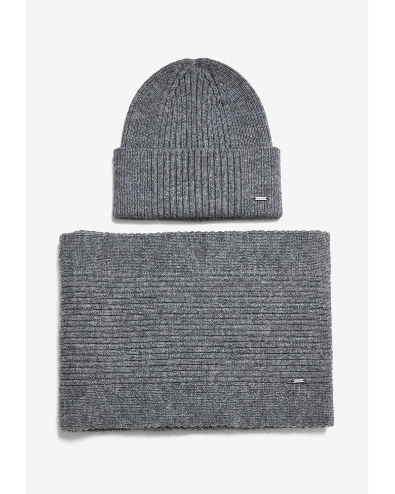 FUNKY BUDDHA Men's knitted hat and neck warmer set FBM014-092-10 GREY