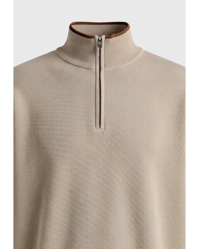 FUNKY BUDDHA HALF ZIP KNIT FBM014-017-09 BEIGE