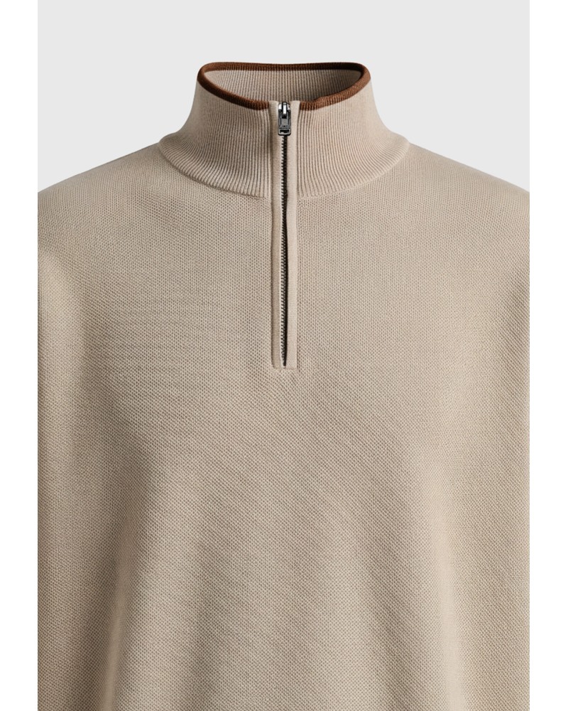 FUNKY BUDDHA HALF ZIP KNIT FBM014-017-09 BEIGE