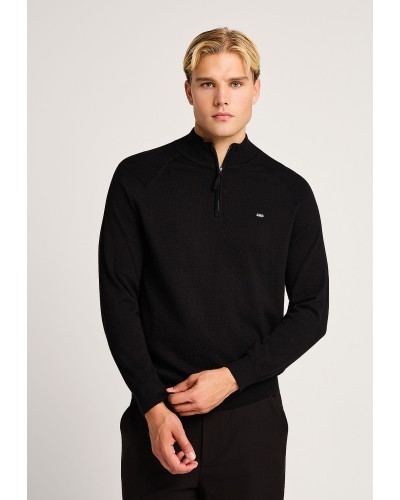FUNKY BUDDHA HALF ZIP KNIT FBM014-003-09 BLACK