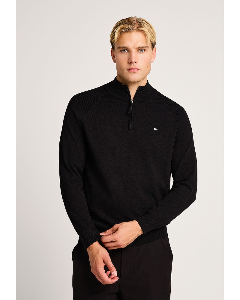 FUNKY BUDDHA HALF ZIP KNIT FBM014-003-09 BLACK