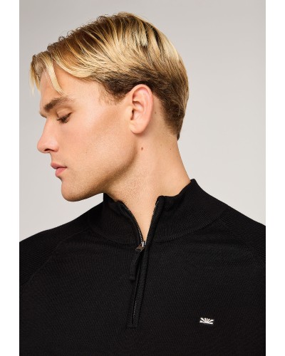 FUNKY BUDDHA HALF ZIP KNIT FBM014-003-09 BLACK