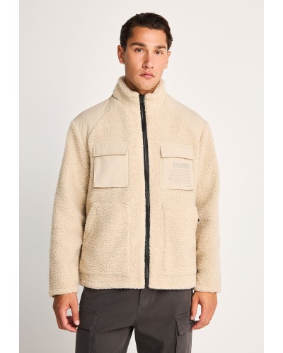 FUNKY BUDDHA JACKET SHERPA FLEECE FBM014-019-01 MILKY GREY
