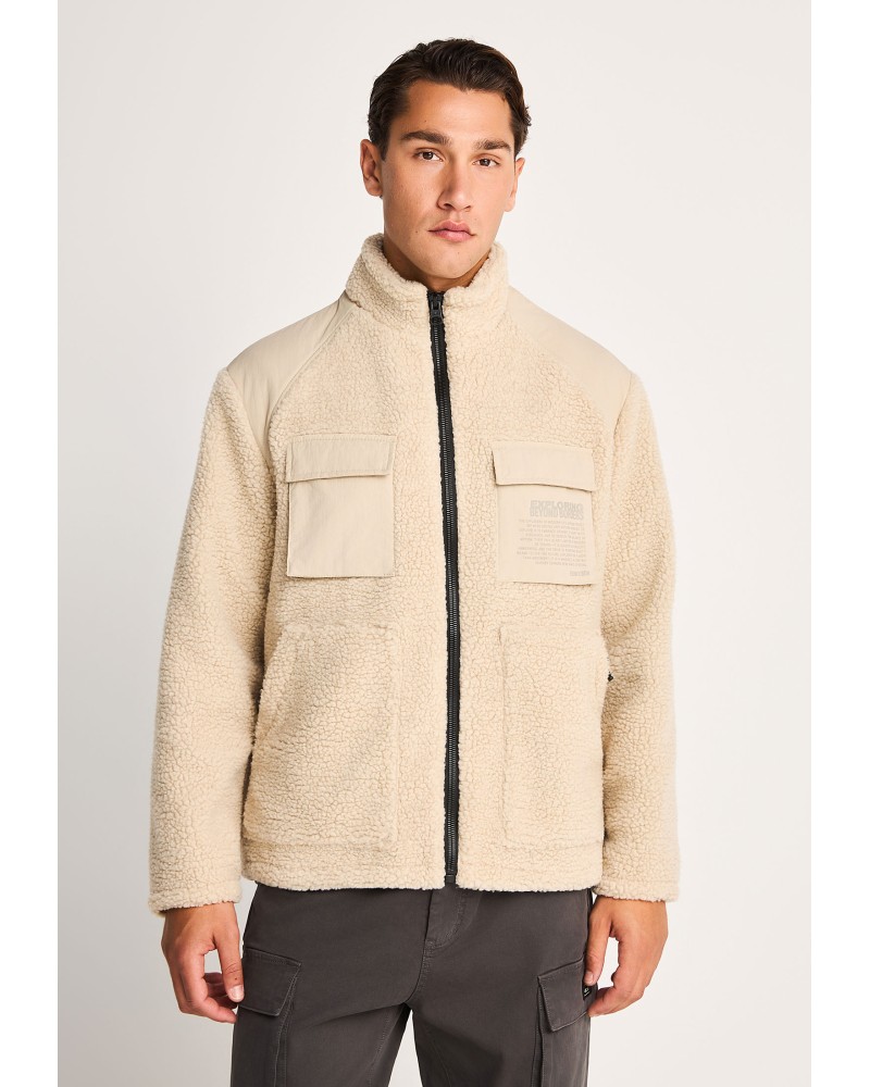 FUNKY BUDDHA JACKET SHERPA FLEECE FBM014-019-01 MILKY GREY