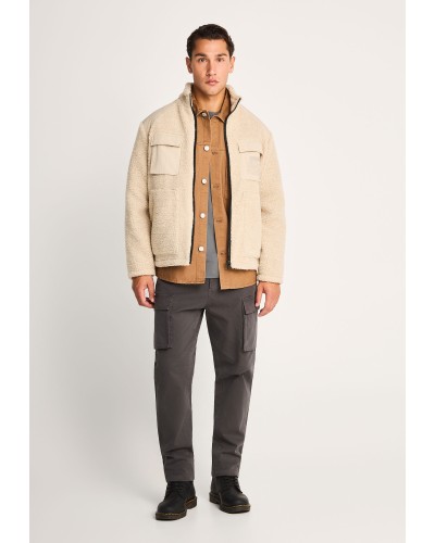 FUNKY BUDDHA JACKET SHERPA FLEECE FBM014-019-01 MILKY GREY