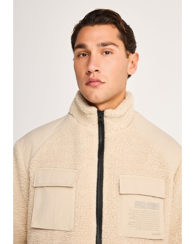 FUNKY BUDDHA JACKET SHERPA FLEECE FBM014-019-01 MILKY GREY